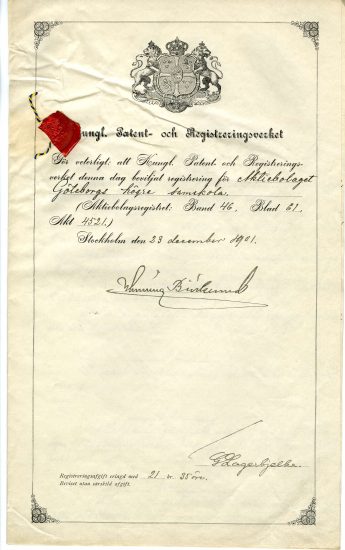 Aktiebolaget Källa: Göteborgs högre samskola, 1901.